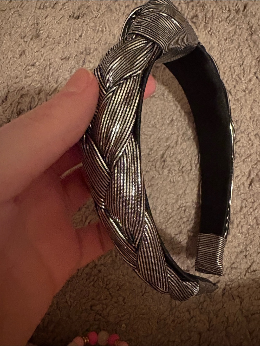 Metallic Silver Braided Headband - Women Accessories